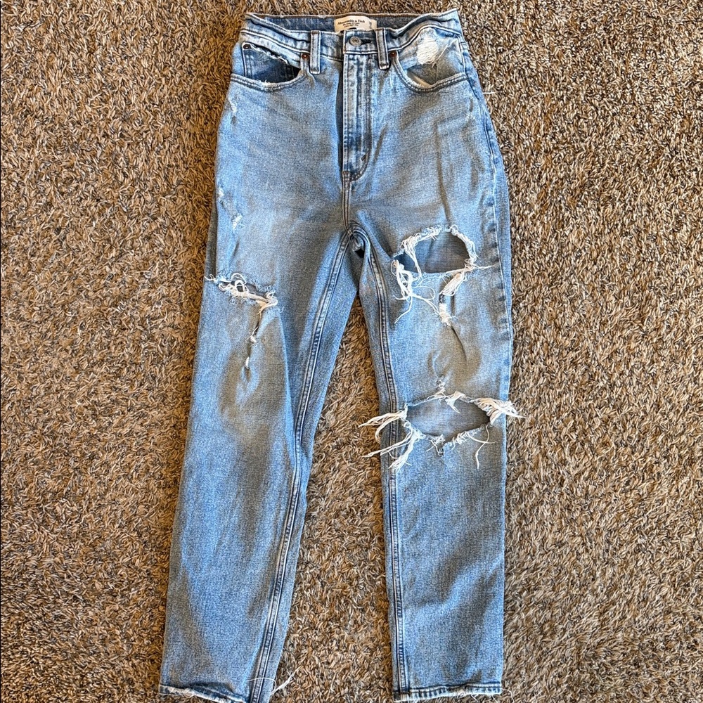 Abercrombie & Fitch Light Blue Distressed Ankle Jeans